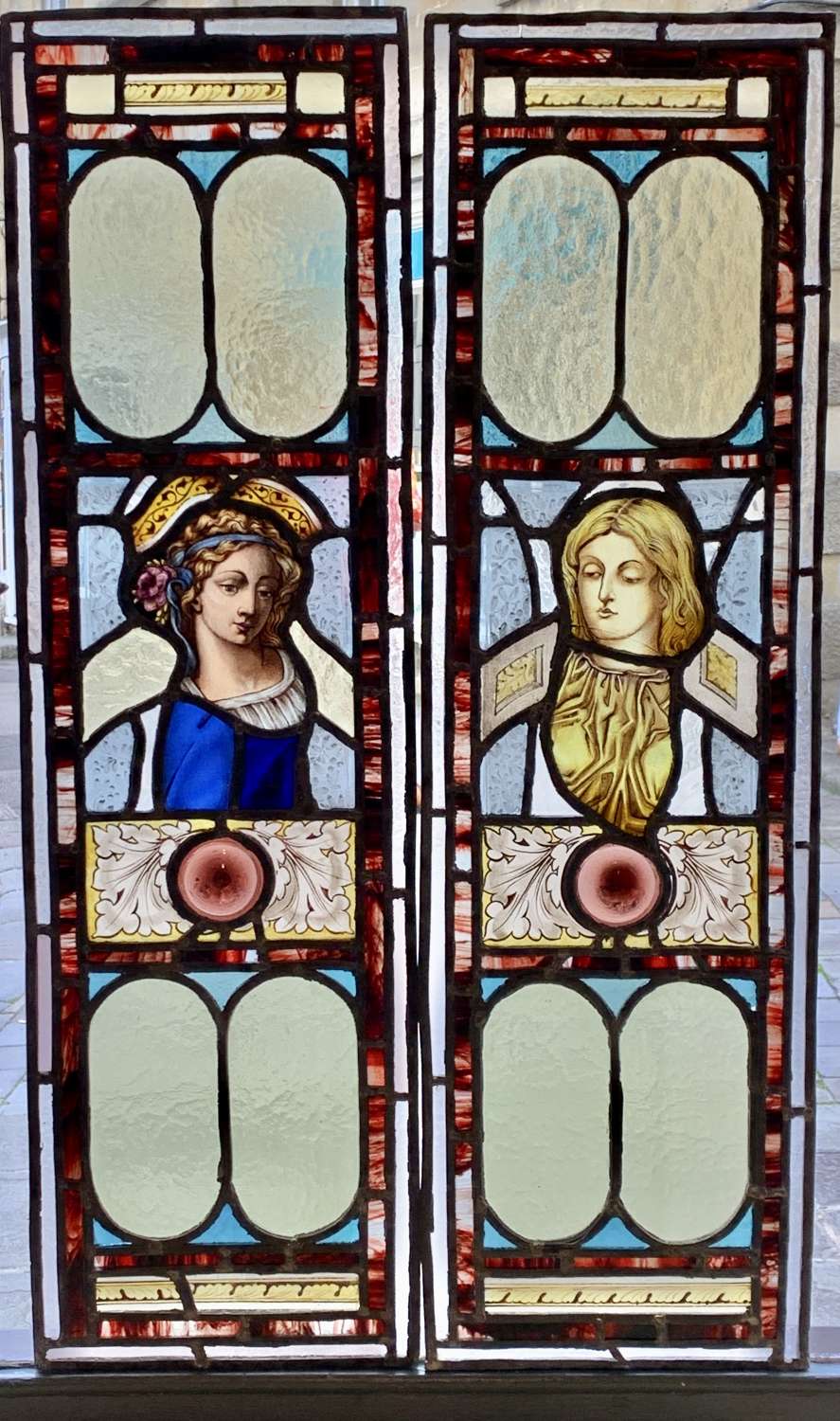 Pair of Victorian Leaded Stained Glass Panels