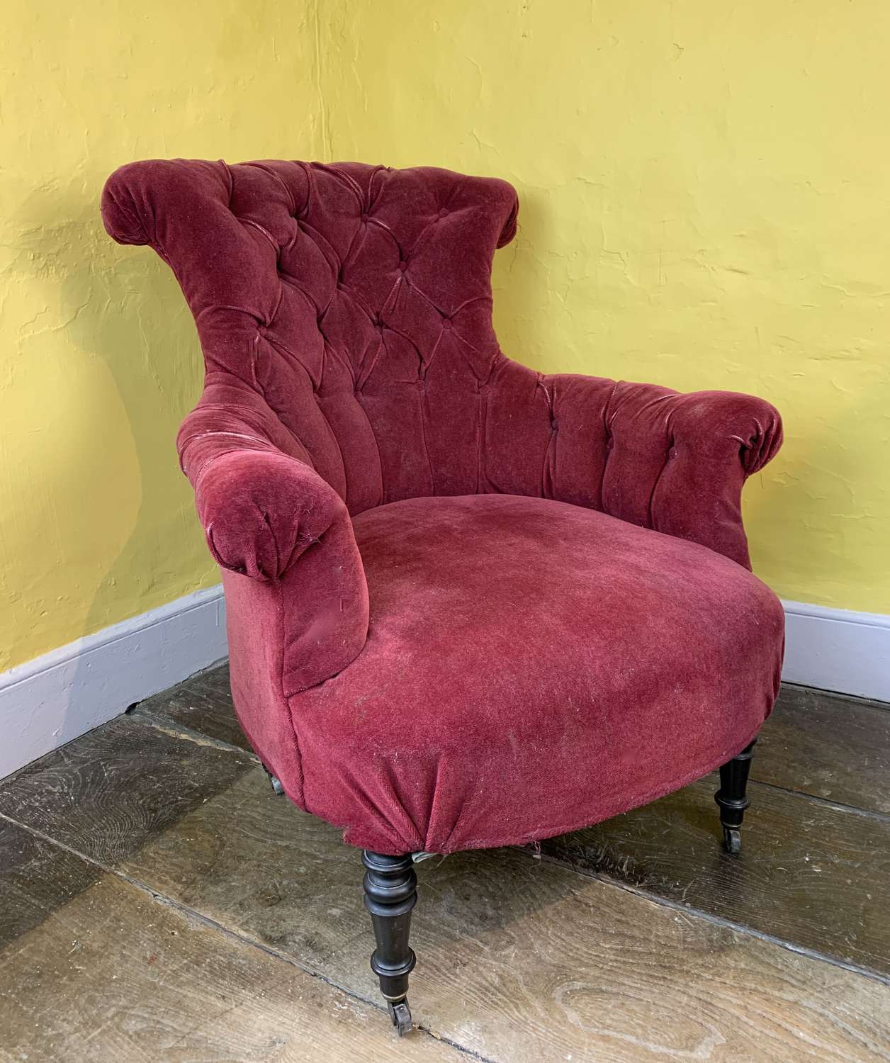 Antique French Button Back Armchair