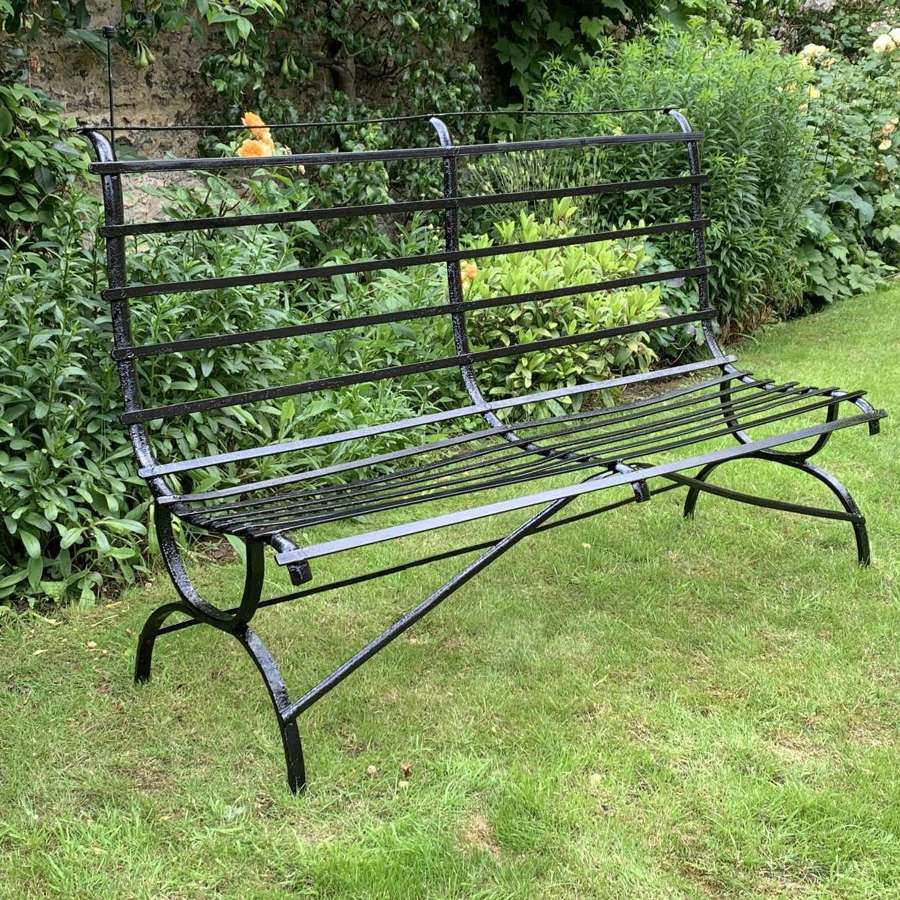 Edwardian Wrought Iron Strapwork Garden Bench