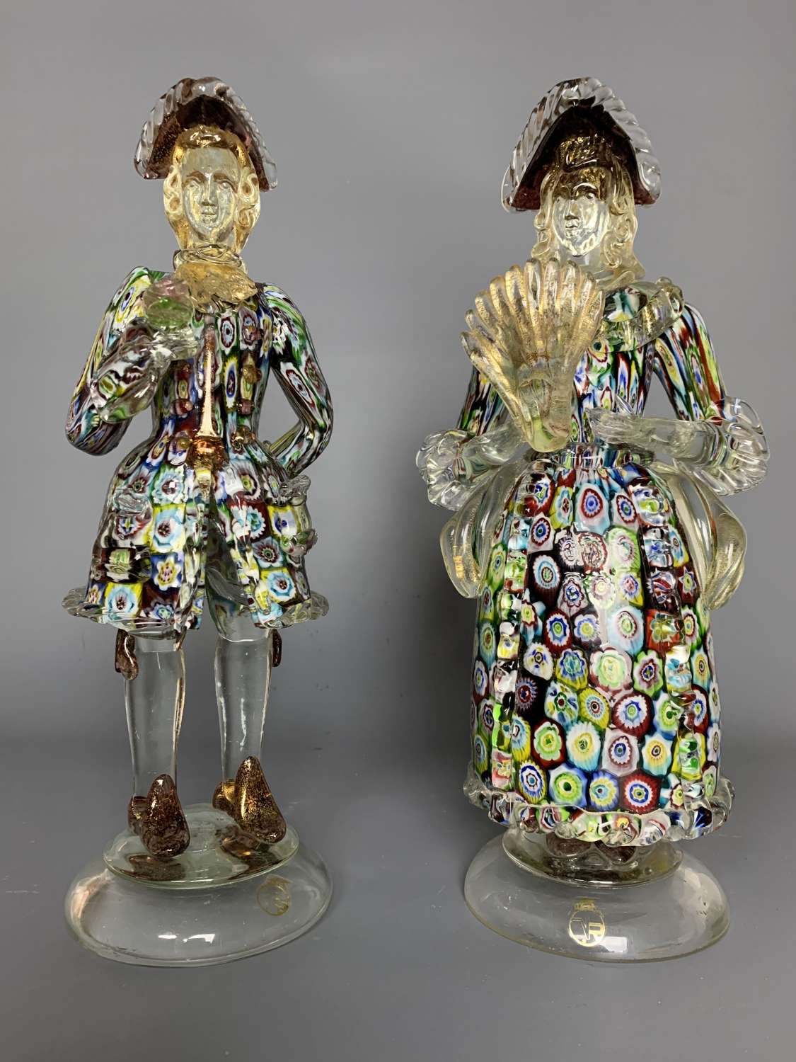 Pair of Vecchia Murano Millefiori Figures