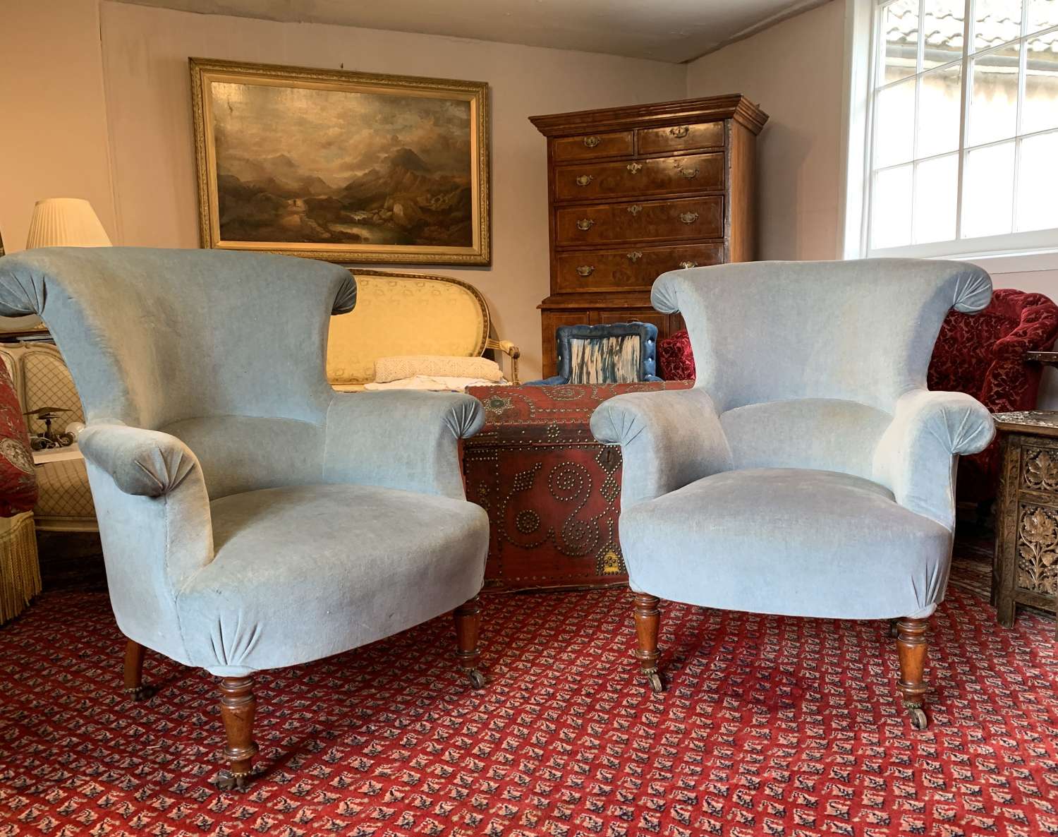 Pair of French Scroll Back Armchairs