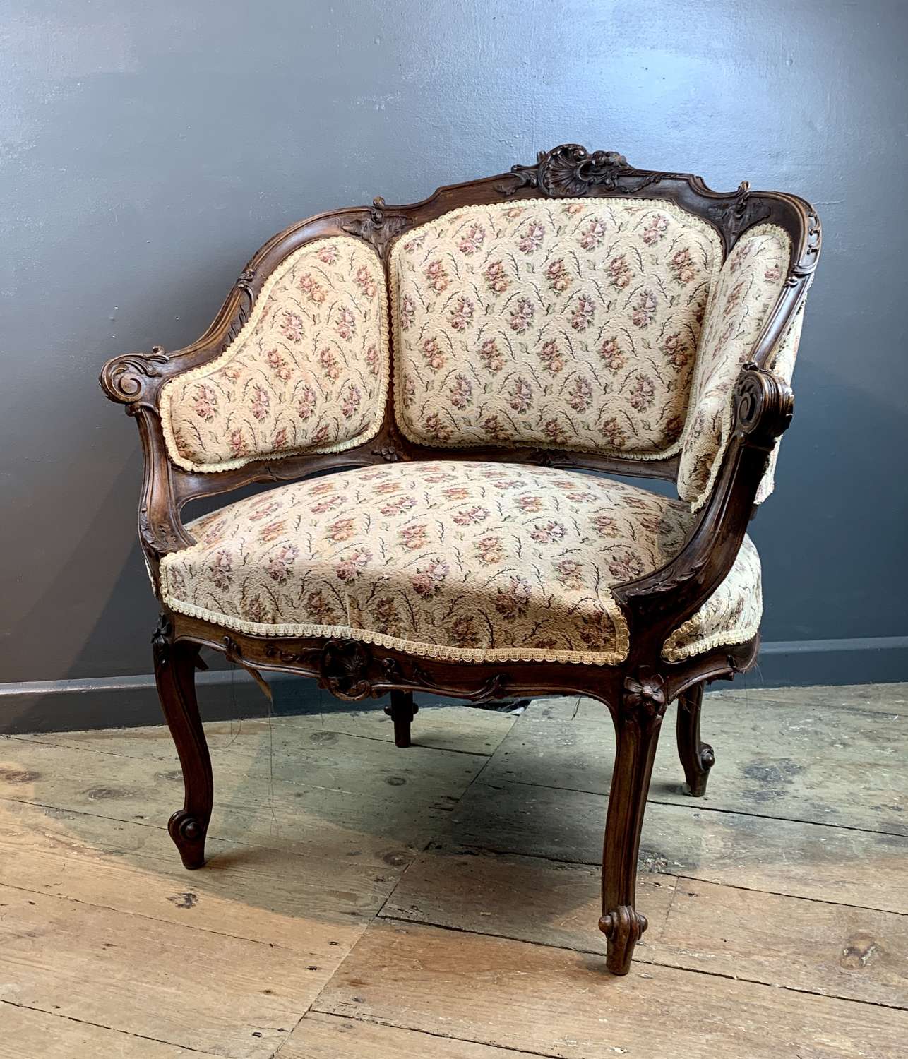 French Louis XV Style Walnut Armchair