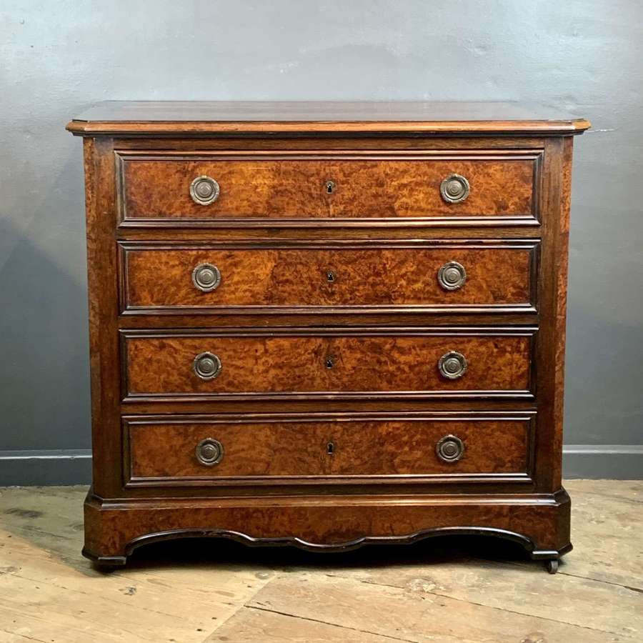 Continental Burr Walnut Chest of Drawers of Small Proportions
