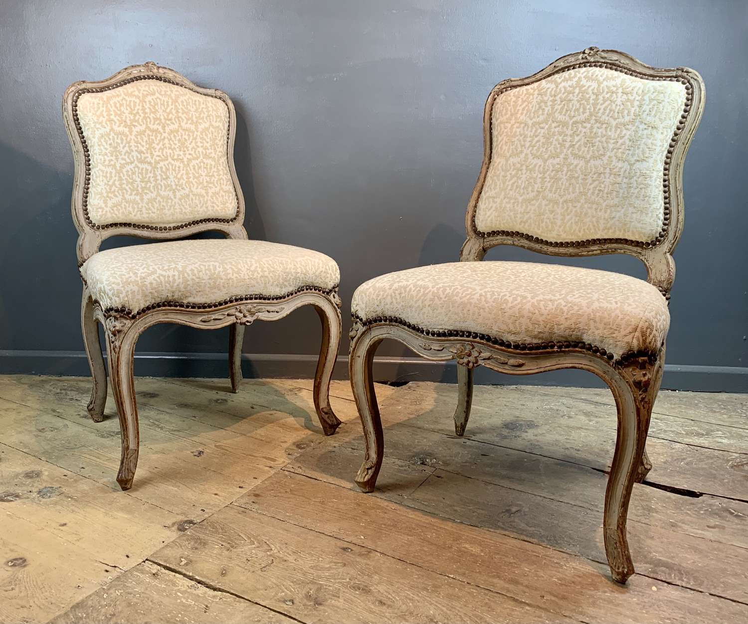 Pair of French 18th Century Louis XV Style Chairs in Original Paint