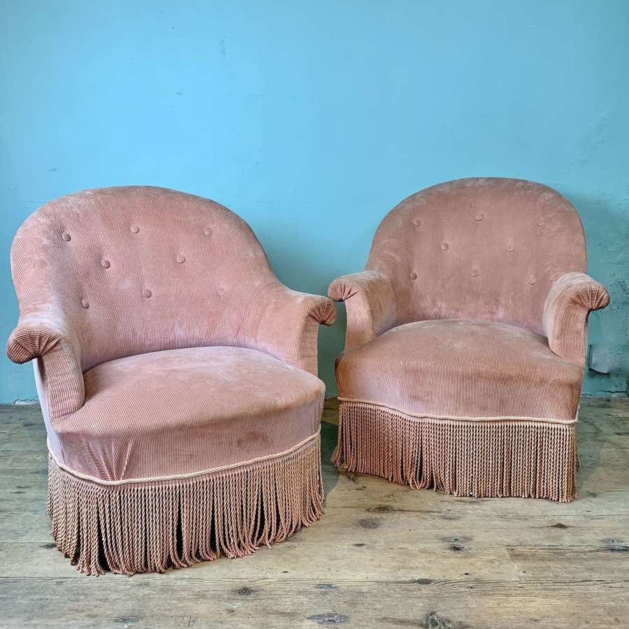 Pair of French Napoleon III Tub Back Armhairs