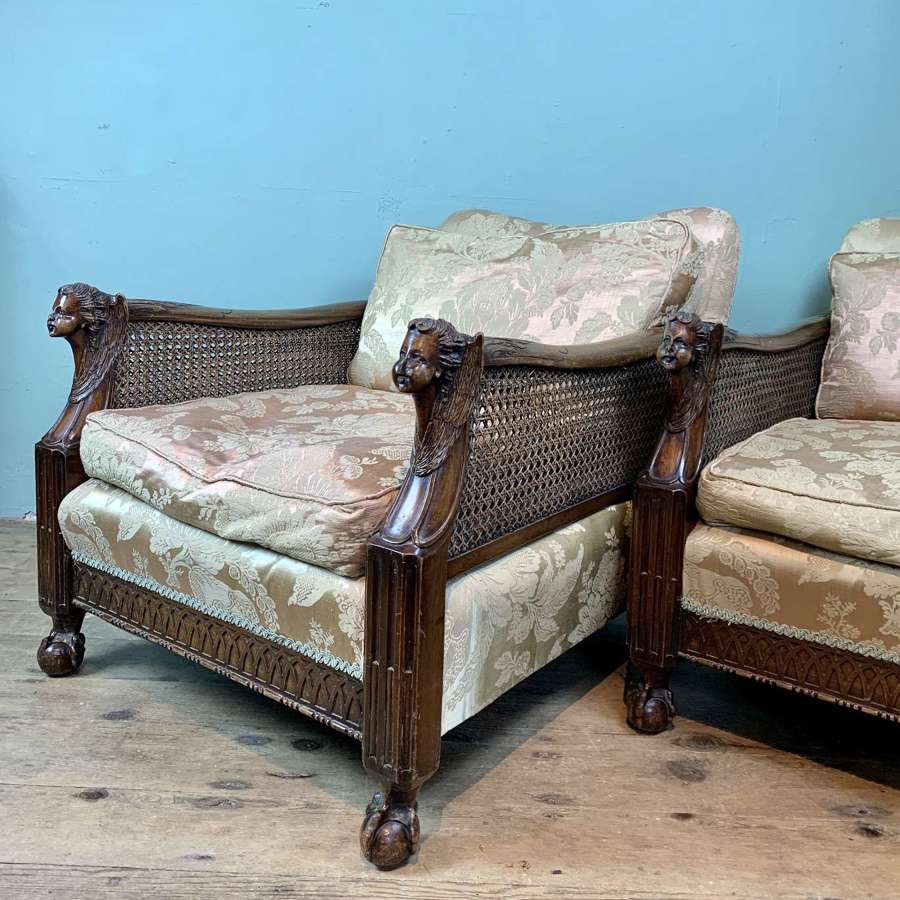 Pair of Edwardian Bergere Double Caned Armchairs