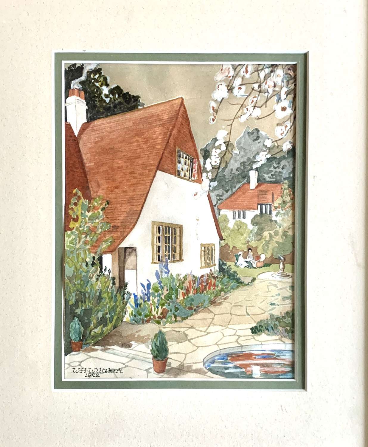 W.H. Wiltshire, Watercolour of Cottages, dated 1922
