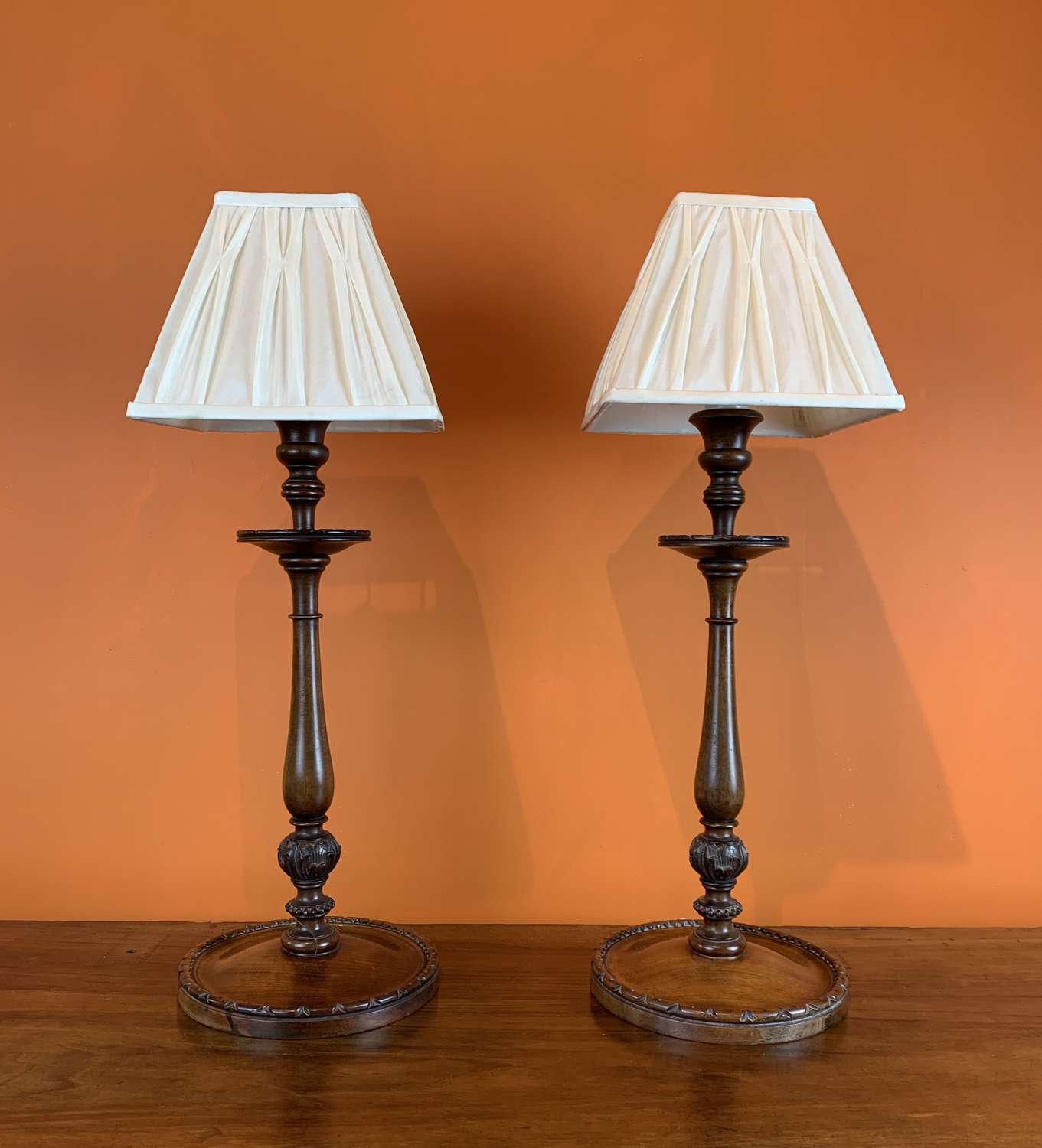 Pair of Georgian Style Turned Mahogany Table Lamps