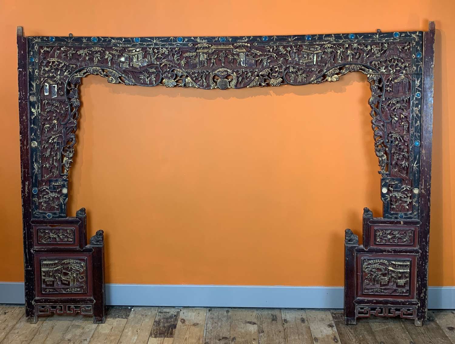 Chinese Carved & Gilded Opium Bed Facade
