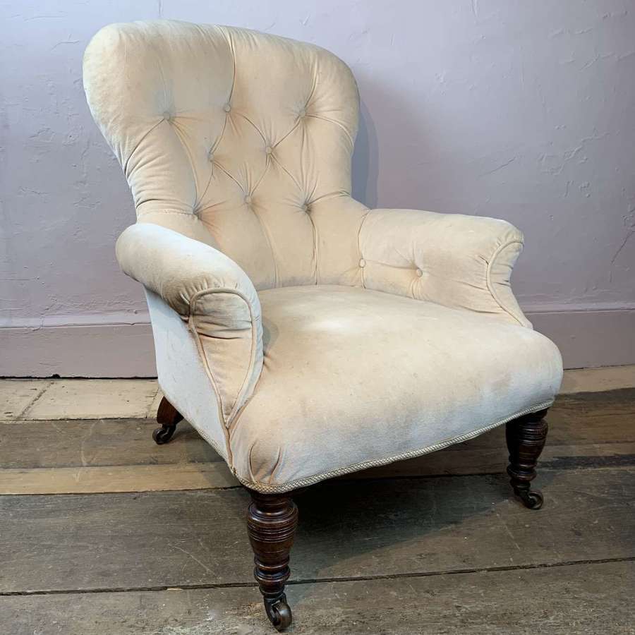 A Victorian Button Back Armchair for Recovering