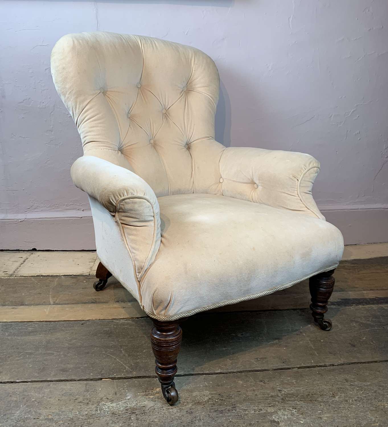 A Victorian Button Back Armchair for Recovering
