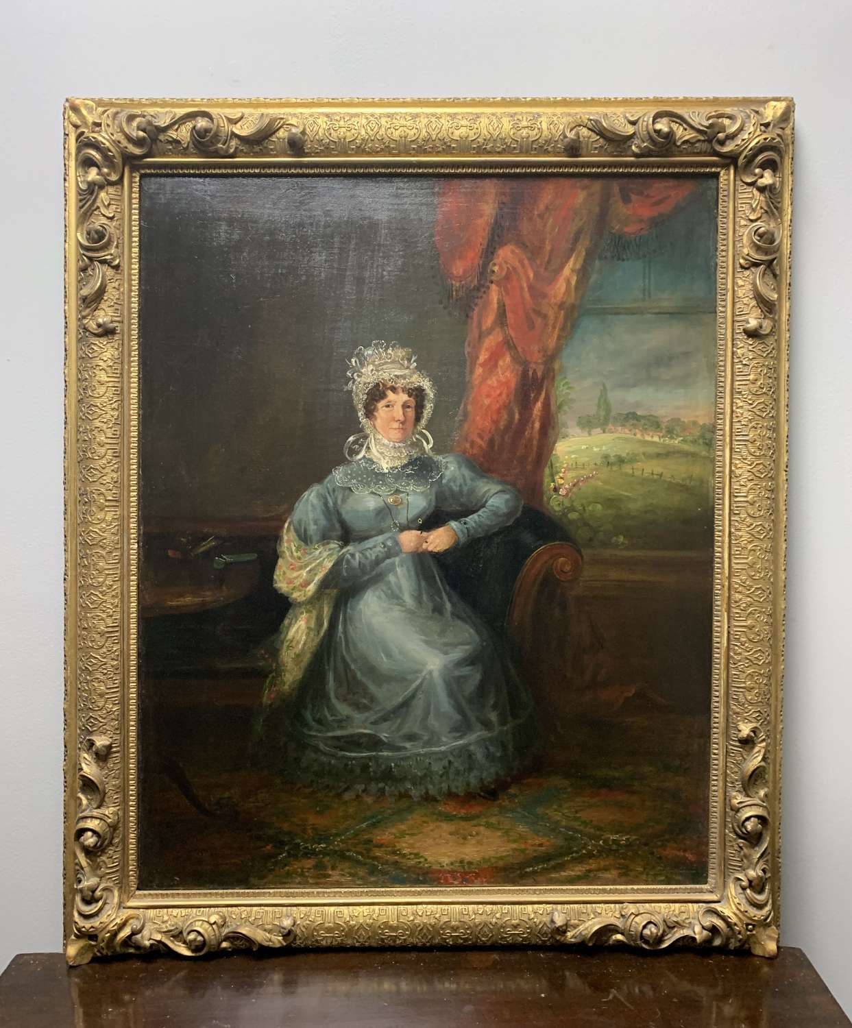 Regency Portrait of a Lady in a Blue Dress dated 1827
