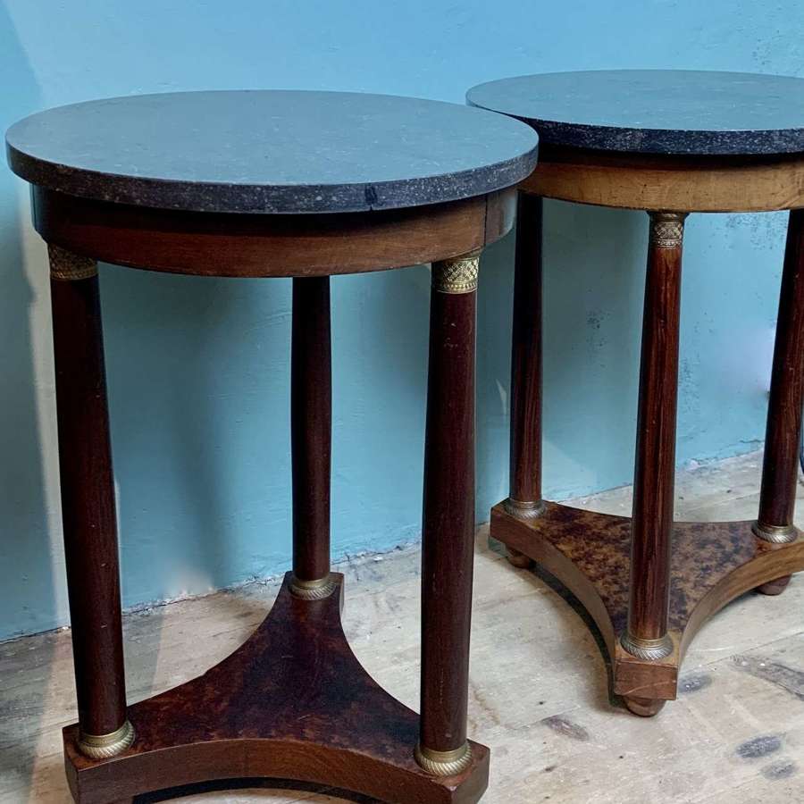 Pair of French Empire Revival Marble Top Side Tables
