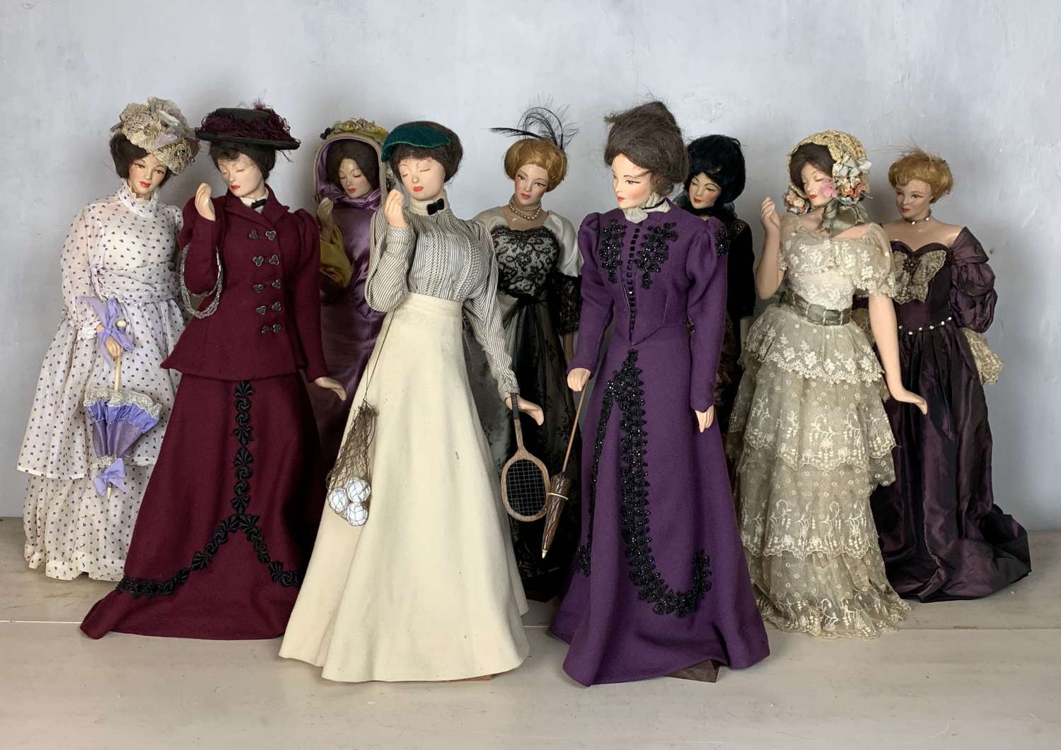 Collection of Nine Large Vintage French Fashion Dolls