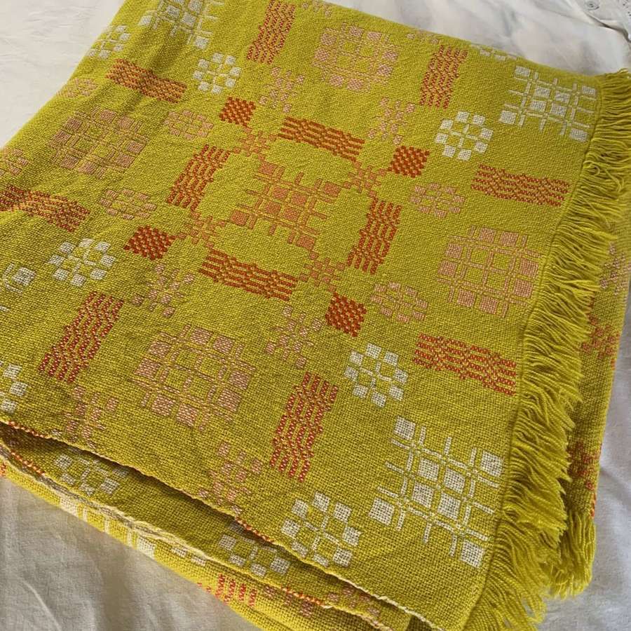 Vintage Welsh Double Weave Tapestry Wool Blanket by Meirion Mills