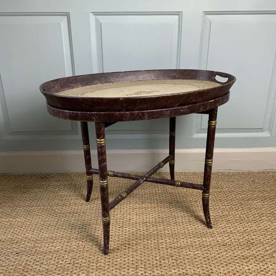 Vintage Painted Tray Table With Faux Bamboo Stand