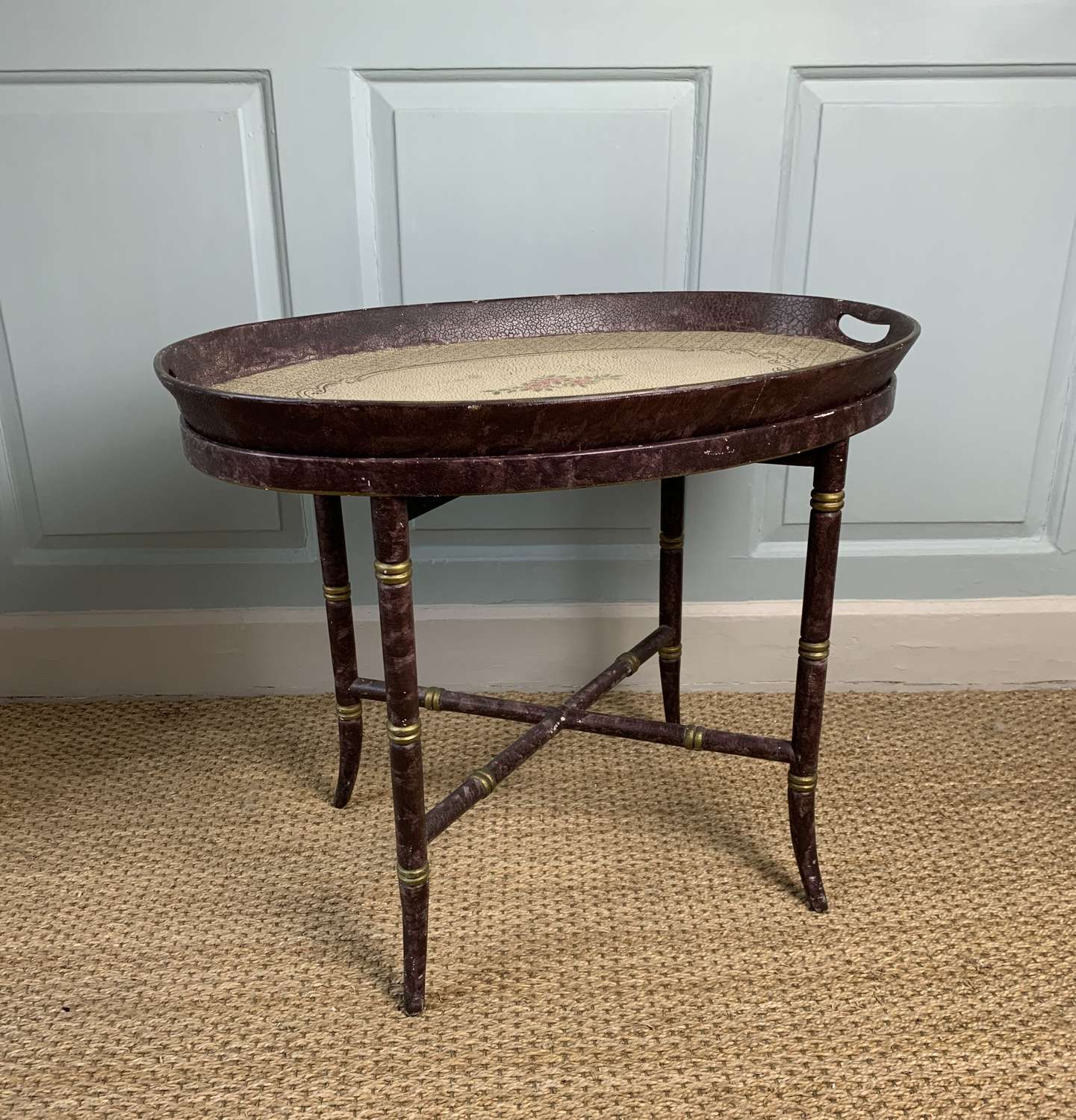 Vintage Painted Tray Table With Faux Bamboo Stand