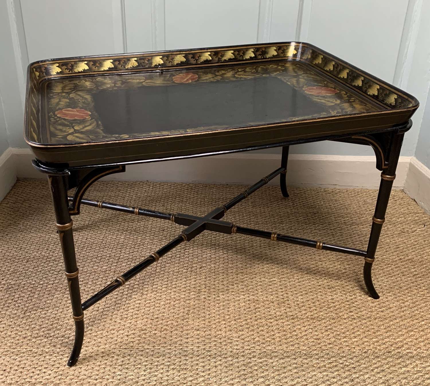 Regency Papier Mache Tray Upon Faux Bamboo Stand