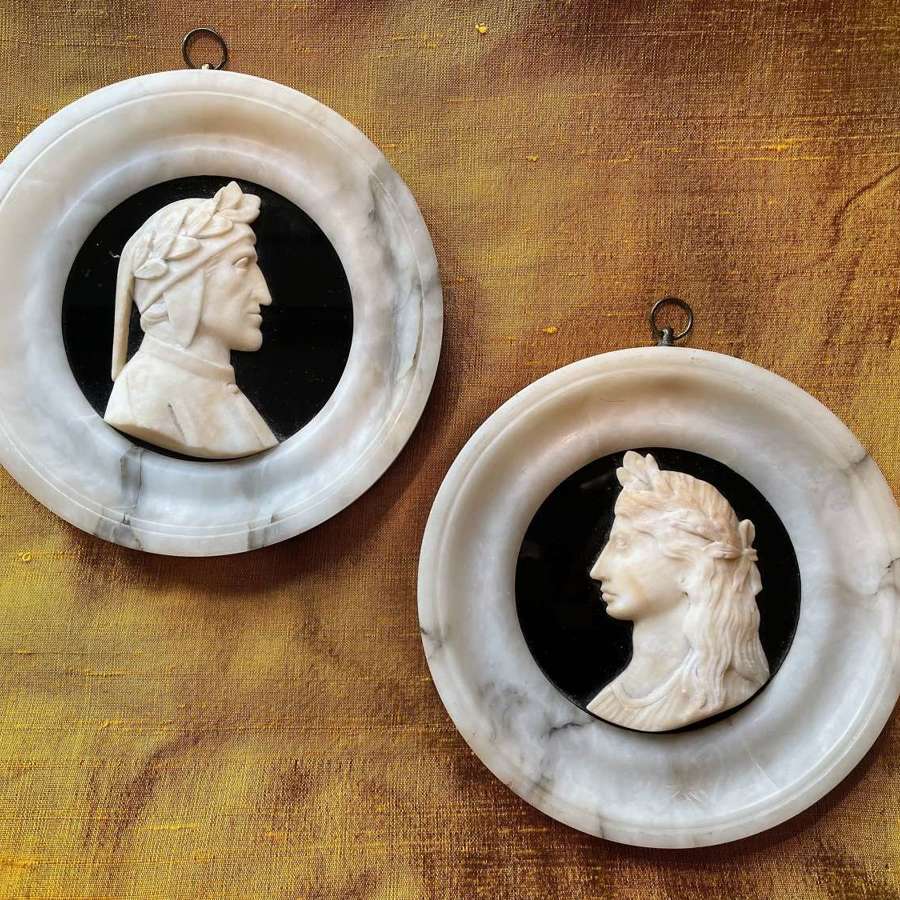 Pair of Italian Carved Alabaster Portrait Medallions