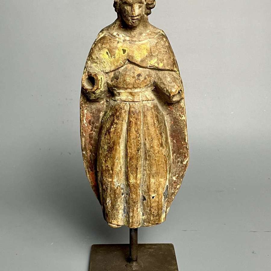 Spanish Colonial Carved Wood Figure of The Madonna