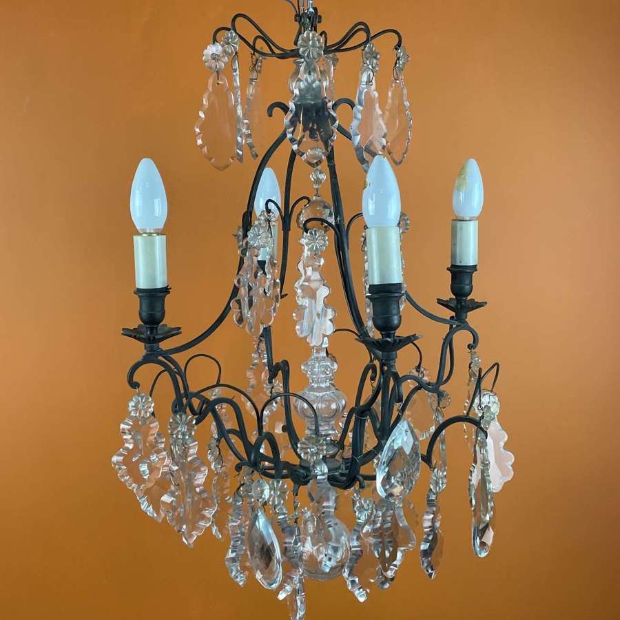 Vintage French Cut Glass Cage Chandelier