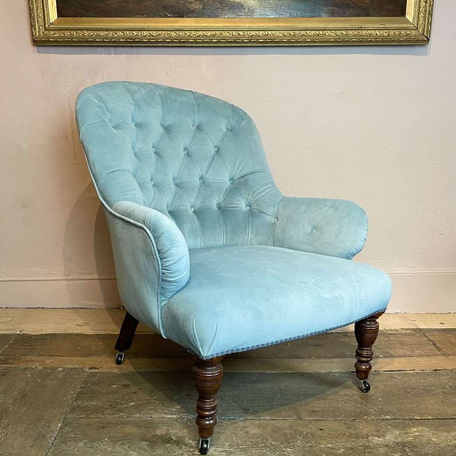 Victorian Button BackTurquoise Blue Velvet Armchair