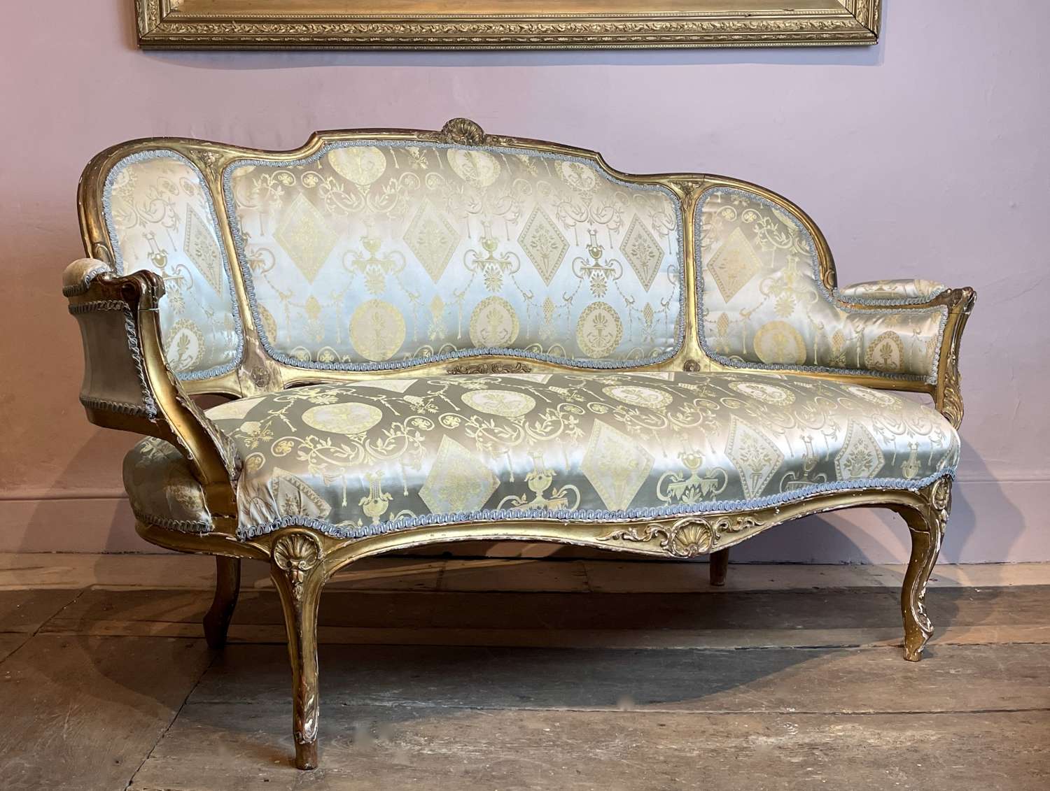 Antique French Louis XV Revival Giltwood Canape Sofa