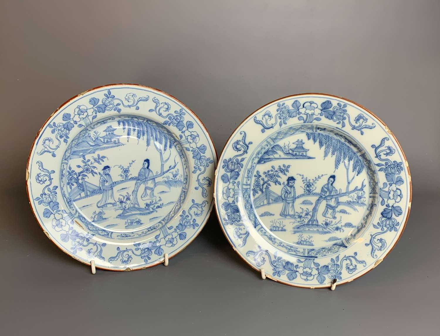 Pair of 18th Century Delft Blue & White Plates