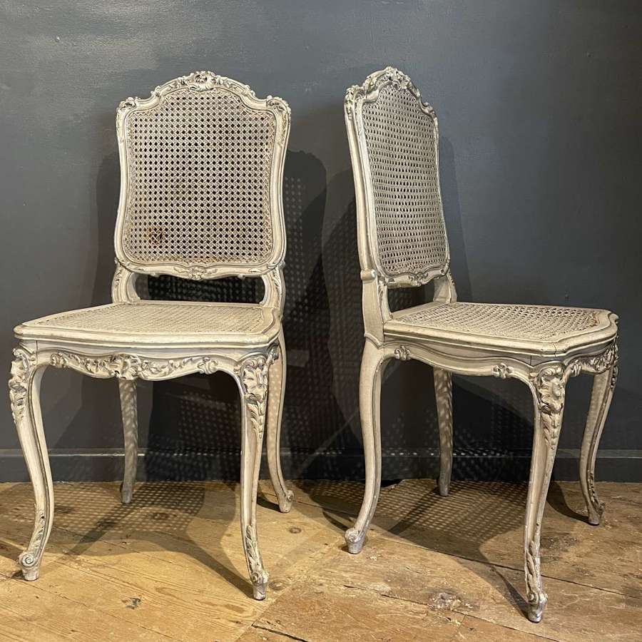 Pair of Vintage French Louis XV Style Chairs in Original Paint
