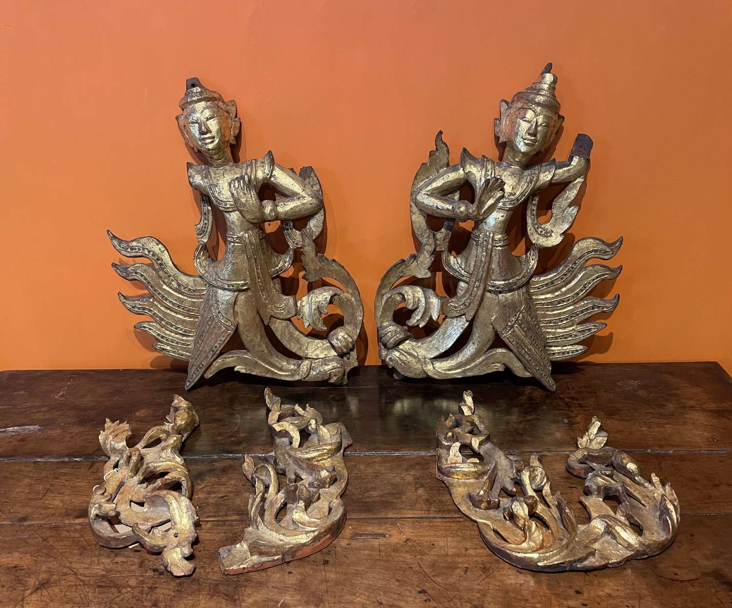 Asian Giltwood Carvings of Dancers