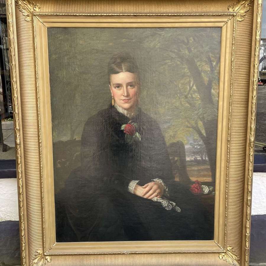 Victorian Three Quarter Length Portrait of a Lady in a Black Dress