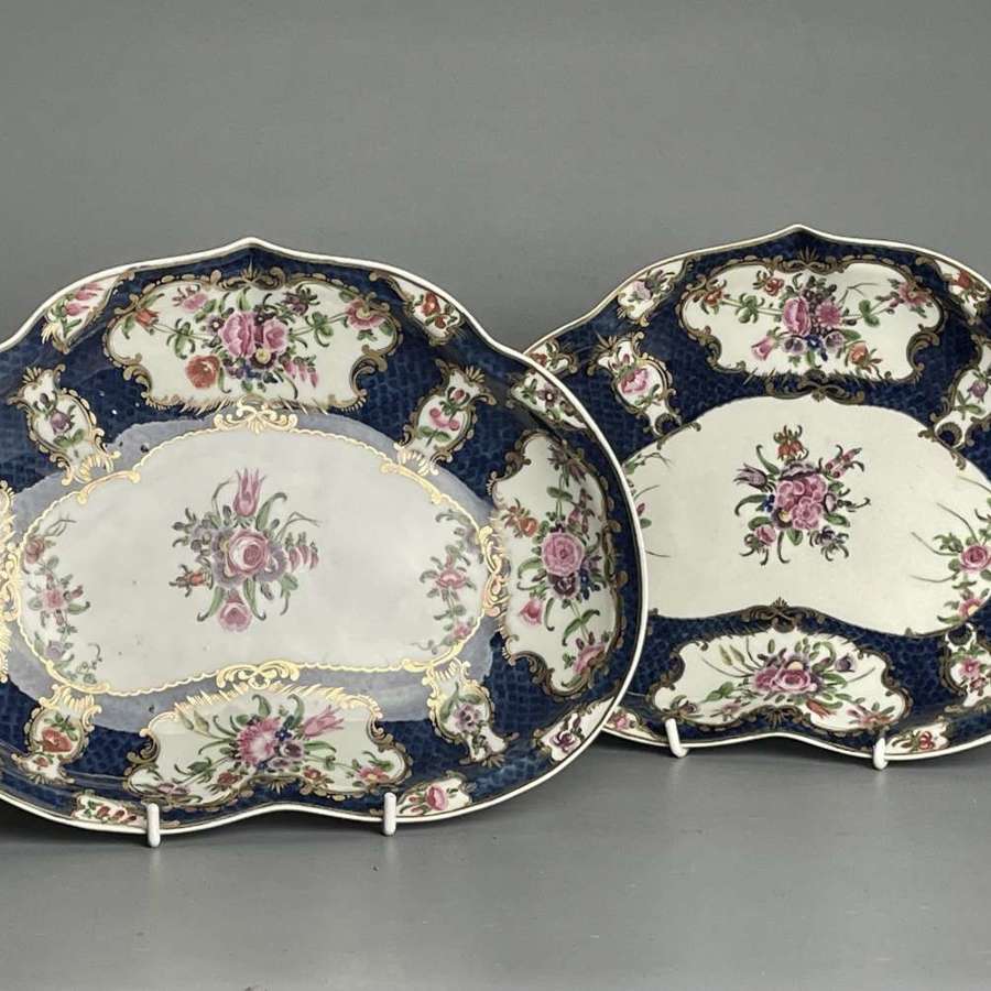 Pair of Worcester Blue Scale Ground Porcelain Dishes circa 1770