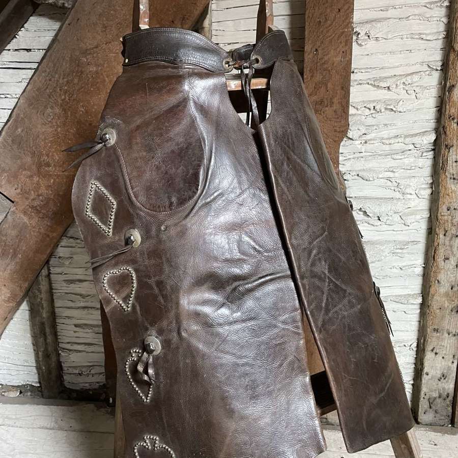Card Suit Leather Chaps from a Montana Ranch, circa 1920