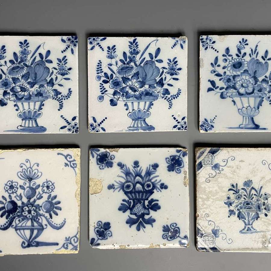 Six 18th Century Delft Blue & White Tiles