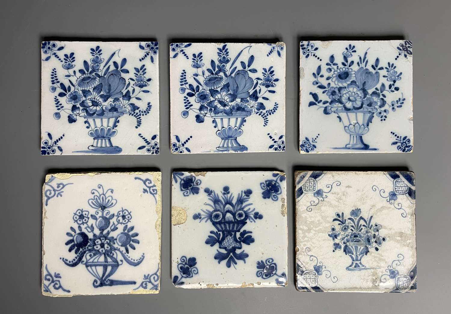 Six 18th Century Delft Blue & White Tiles