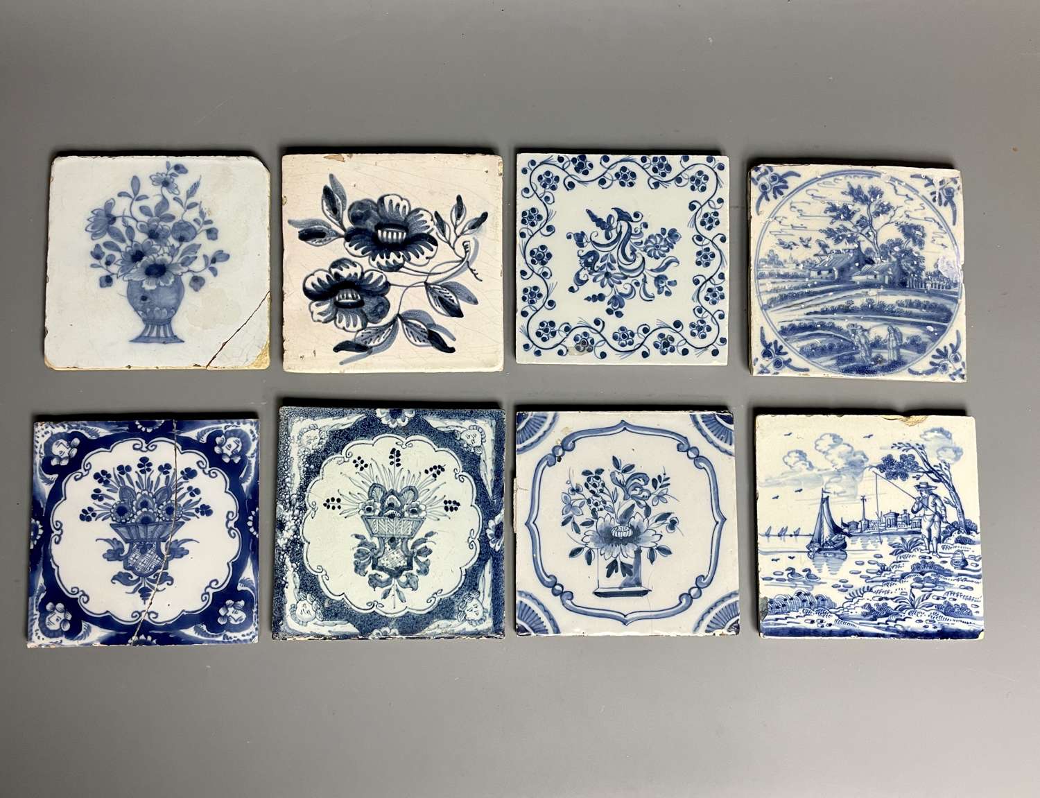 Eight Delft Blue & White Tiles
