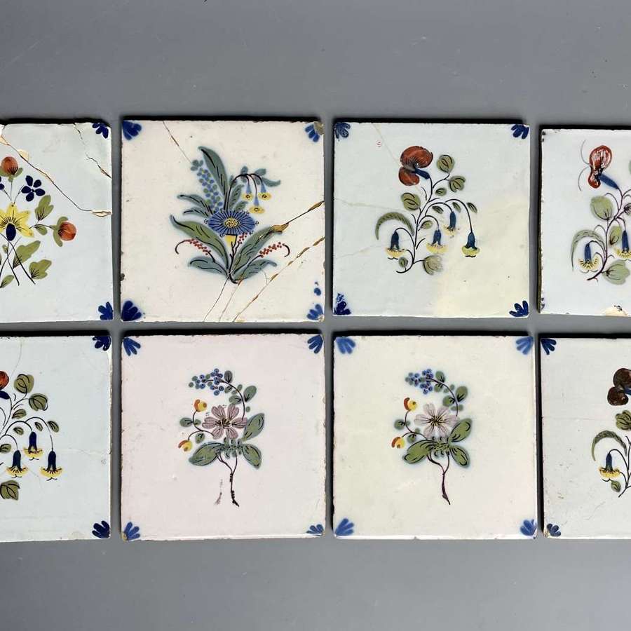 Set of Eight 18th Century Delft Polychrome Tiles