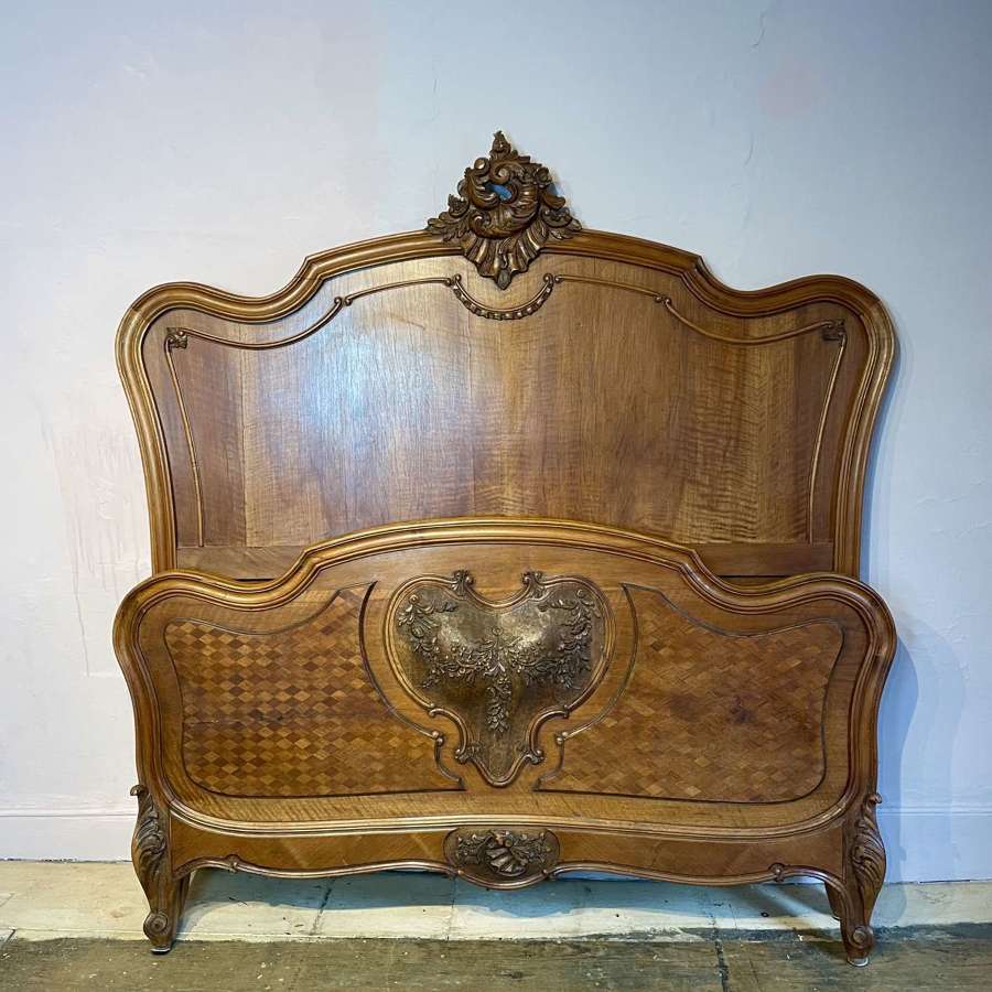 French Walnut Marquetry Rococo Revival Double Bed