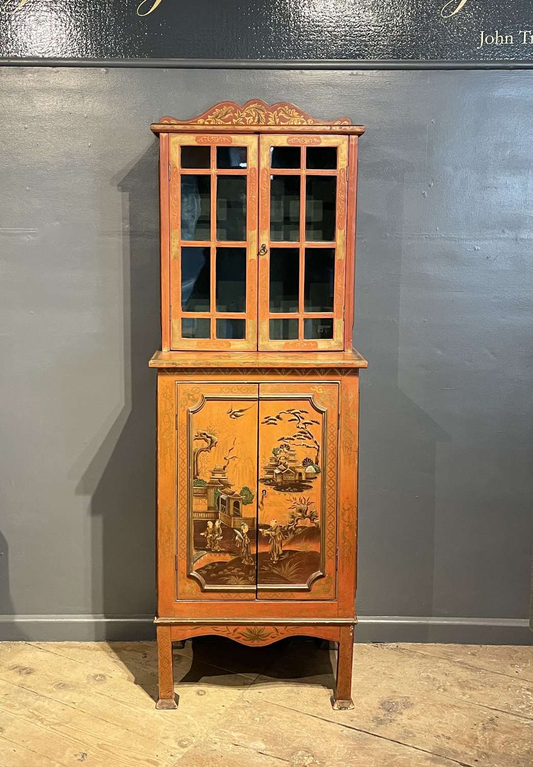 Antique Red & Gilt Chinoiserie Cabinet