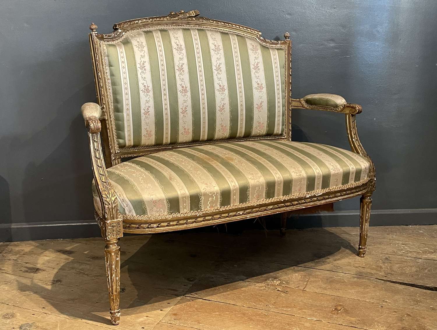 French Louis XVI Revival Giltwood Canape of Small Proportions