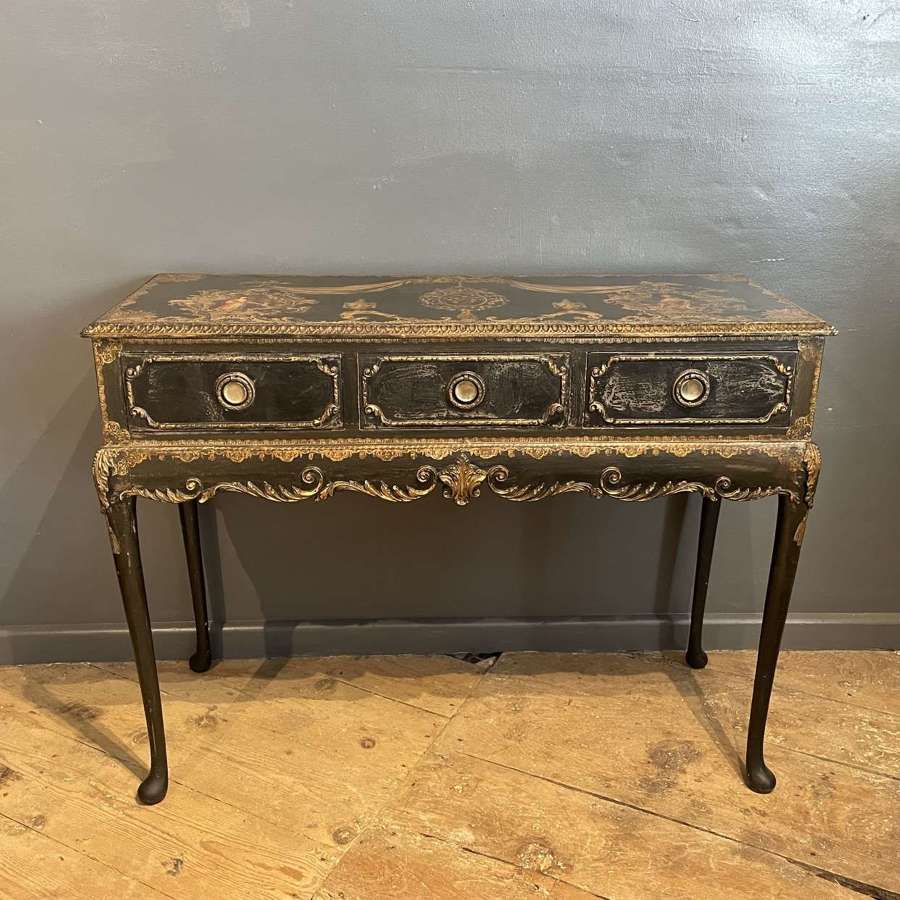 Decoupage Decorated Black & Gilt Console Table