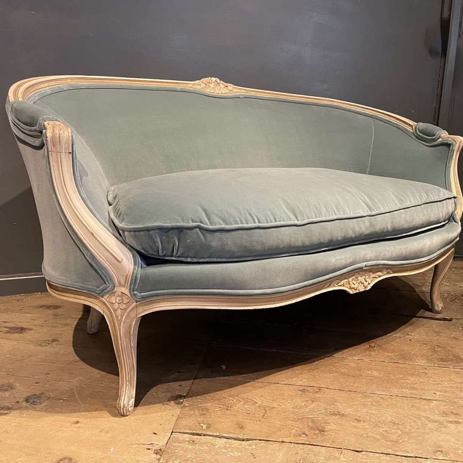 Antique French Louis XV Revival Sofa Newly Upholstered in Blue Velvet