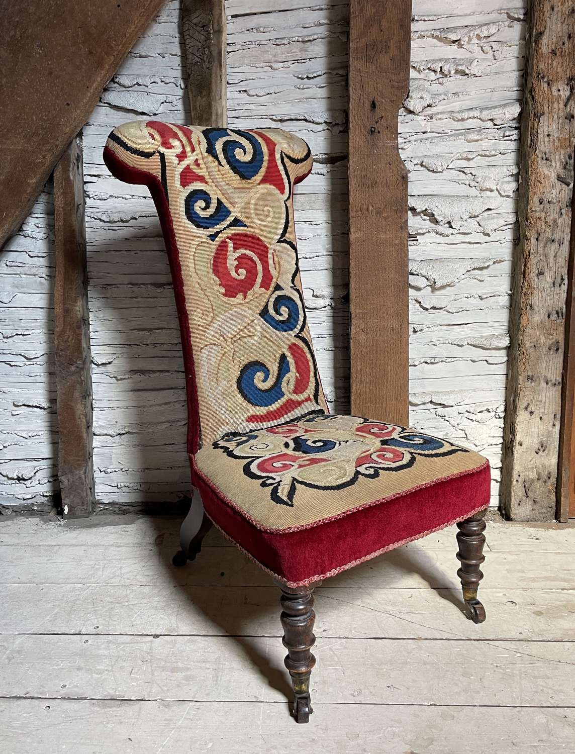 Victorian Woolwork Upholstered Prie Dieu