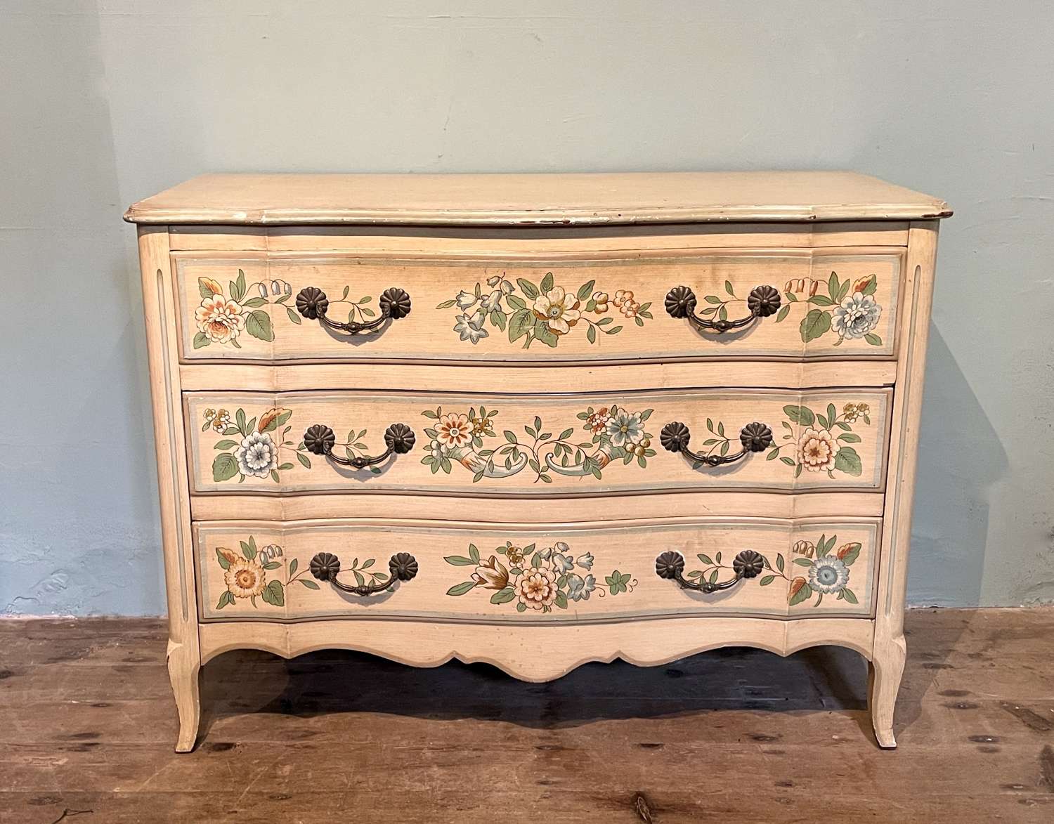 Vintage Hand Painted Serpentine Chest of Drawers