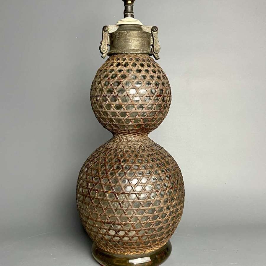 Cane Covered Double Ball Soda Siphon Lamp