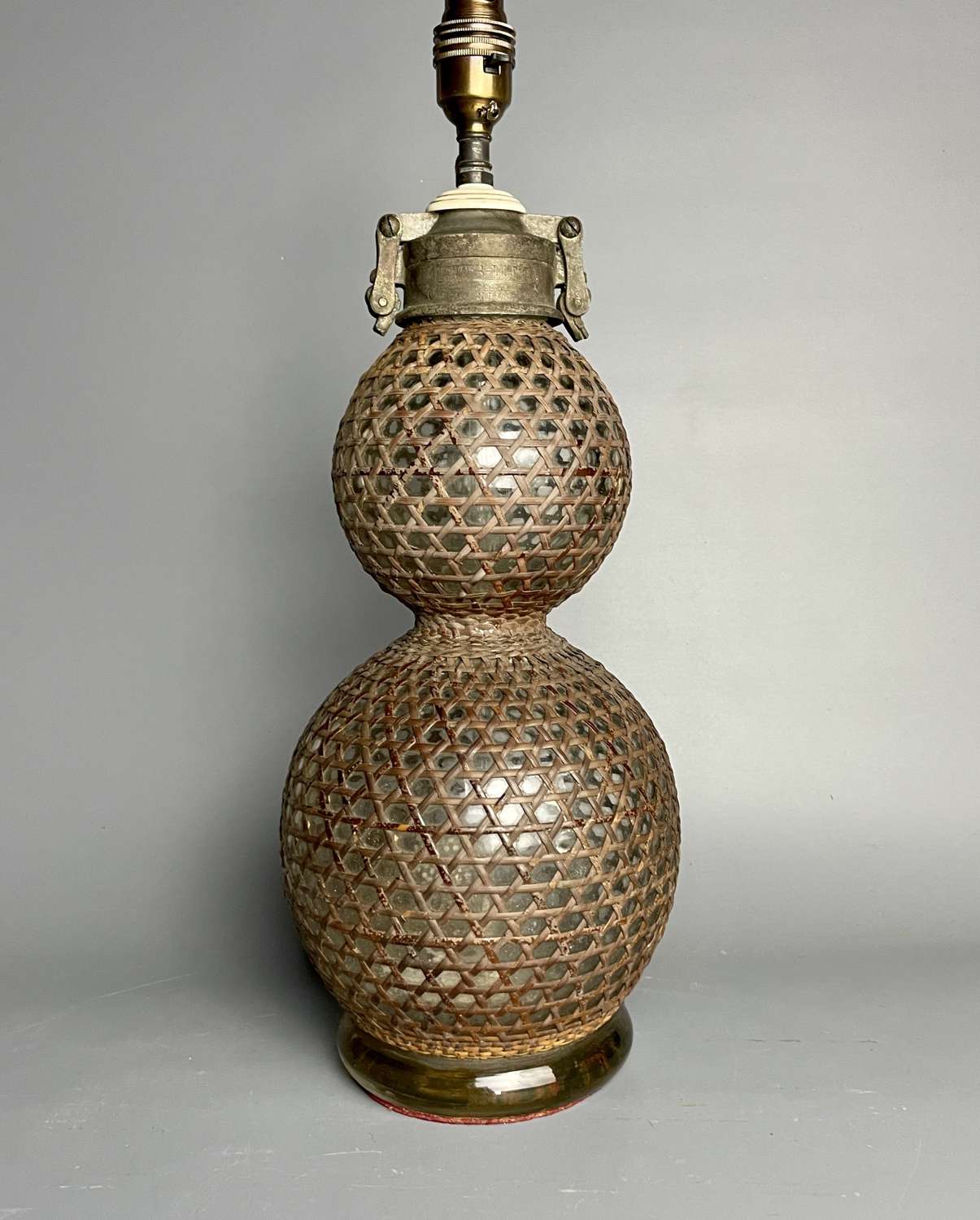 Cane Covered Double Ball Soda Siphon Lamp