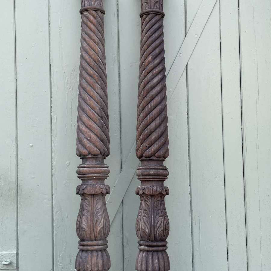 Pair of Antique Colonial Carved Teak Architectural Columns