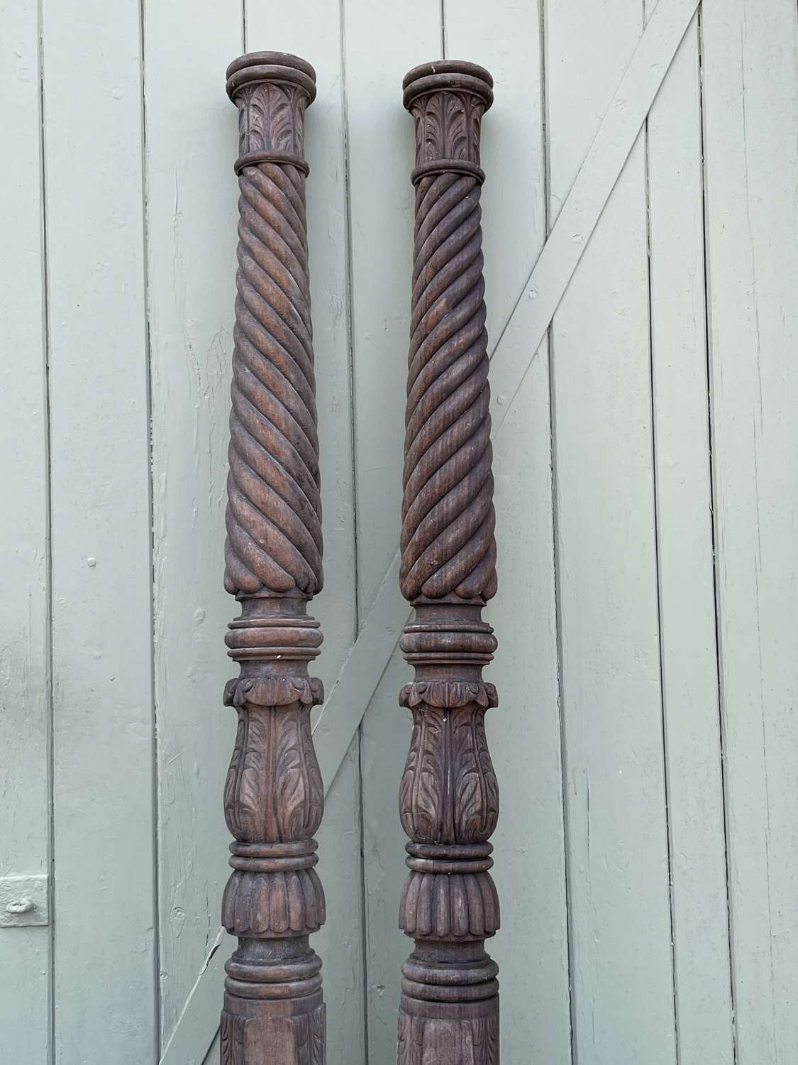 Pair of Antique Colonial Carved Teak Architectural Columns