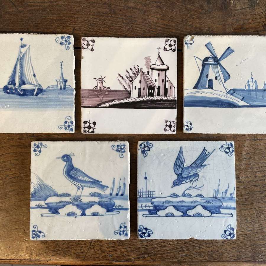 Five 19th Century Delft Tiles