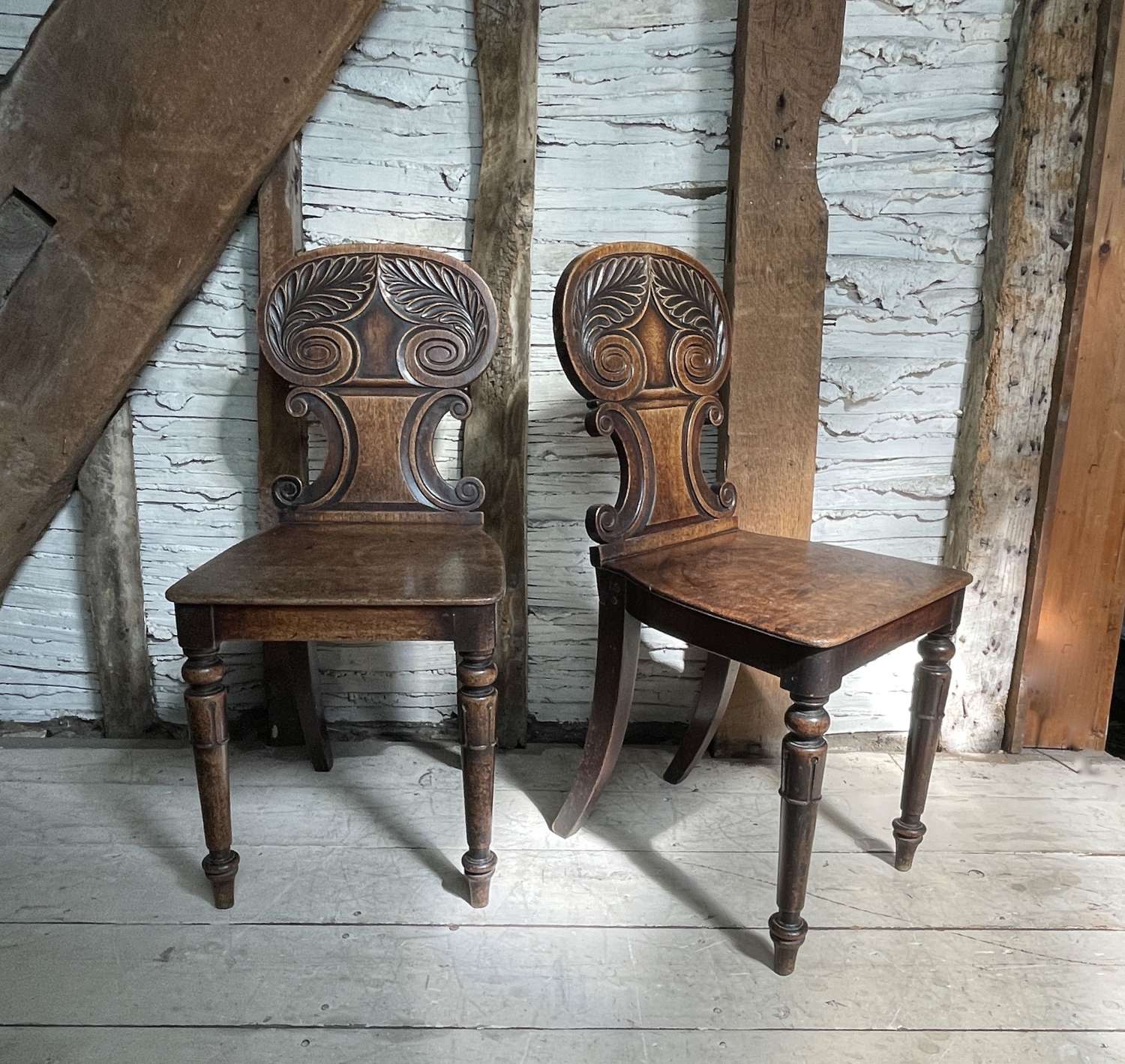 Pair of William IV Mahogany Hall Chairs